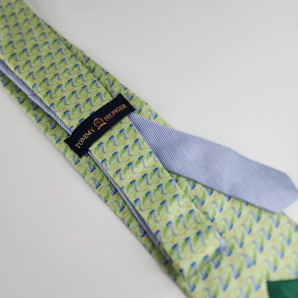 TOMMY HILFIGER Green Sail Boat Silk Tie.